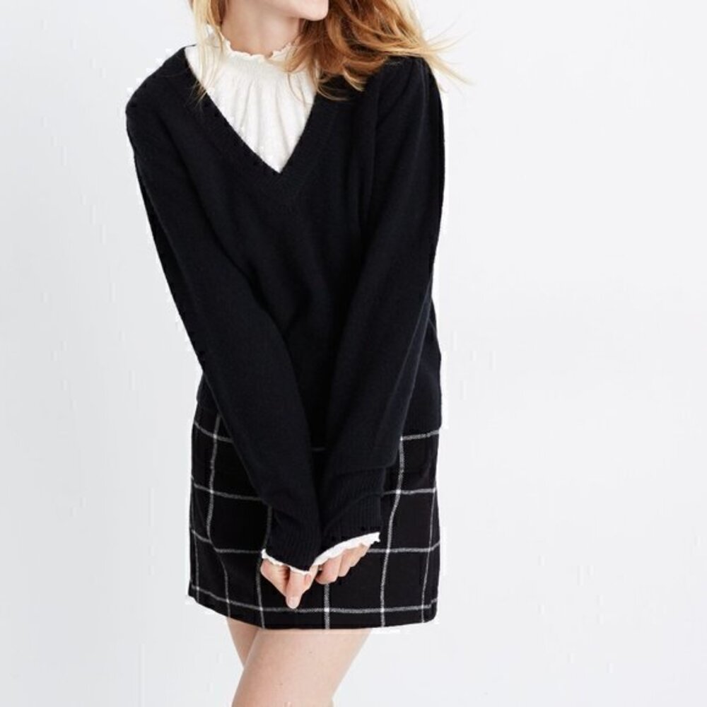 Madewell Wool Blend Westgate V-Neck Sweater in Black Size XS